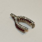 Vintage Rhinestone Wishbone Brooch Pin Red   White Crystal Horseshoe Good Luck