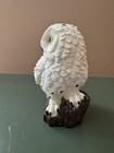 7    White Snowy Owl Figurine Statue On Stump-faux Wood Resin Decor