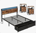 Queen Size 3 Piece Bedroom Set W  Led Headboard  Charging Station  2 Drawers