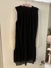 Dkny Pleated Mod Tie Neck Dress Size 2 Black white Long Sleeve Preppy