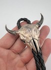 Vtg Southwestern Sterling Silver Cow Steer Bison Skull Longhorn Bolo Tie 2 5 