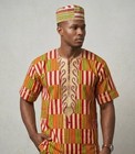 Men s Lightweight Kente Print Kaftan dashiki With Kufi Cap 