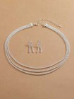 Bridal Rhinestone Crystal Multi Layer Necklace And Earrings 3 Pc Jewelry Set