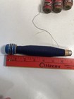 Wrapped Wood Quills  3 Dark Blue  And 3 Red  Bobbins  Spools  Textile  Lot Of 6