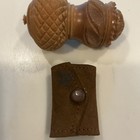 Antique 1870 Victorian Coquilla Nut And Also Suede  2 Needle Cases