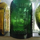 Pretty Teal Green Quart Congress Water Bottle Saratoga ny 1870s Applied Collar