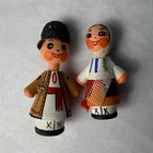 Vtg Romanian Folk Art Wood Peg Dolls Hand Painted Couple Traditional Costume