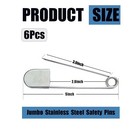 6 Pack Large Safety Pins  5 Inches Heavy Duty Stainless Steel Oversize Safety