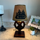 Vintage Nautical Ship s Wheel Helm Lamp Mid Century Mcm Wood Light - Works