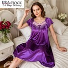 Sexy Silk Satin Women Sleepwear Ladies Short Sleeve Nightgown Robes Night Dress