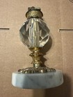 Vintage Evans Cut Crystal Cherub Table Lighter Brass Filigree Marble Base