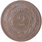 Uruguay - 2 Centesimos  mint Mark  a   - 1869