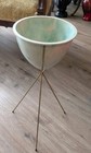 Vtg  Mid Century Tripod Planter  Composite Green Blue 8 w X 22 h Bullet Atomic