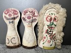Vintage Lot 6 Bowling Punk Knock Down Carnival Doll Mascot Painted Cloth   Wood