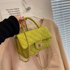 New Quilted Single Flap Turn Lock Faux Leather Crossbody Chain Shoulder Bag Grn