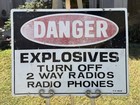 Vintage Large Double Sided Steel Danger Explosives 2 Way Radios Sign