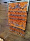 Antique Art Deco Silver Floral Frame Handmade Knit Orange Bead Fringe Purse