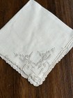 Vintage Handkerchief Hankie Madeira Ecru On White Embroidered Flowers Nwt