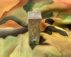 Vintage Italy Engraved 800 Sterling Lipstick Holder Compact W  Green Stone