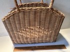 Antique Vintage Hand Made Woven Wicker Rattan Picnic Basket 2 Handles Tote Bag