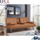 Modern Faux Leather Futon Sofa Bed W  Cupholder   Pillow Convertible Small Space