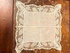 Antique Handkerchief Embroidered Lace White Flower Romantic Handmade Vtg Bride