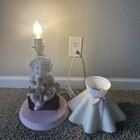 Vintage Rare 1980 s Ceramic Nursery Lamp Shade Little Girl W  Teddy Bear as Is 