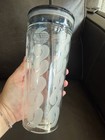 New Starbucks 2017 Clear Frosted Glass Cable Knit 20 Oz Cold Tumbler Cup   Straw