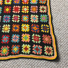 Vintage 70s Granny Square Afghan Blanket Throw Medium 36x50 In Hippy Boho Knit