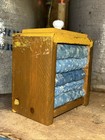 Old Wooden Drawer Spice Cabinet Mustard Paint Blue Calico Early Quilt Scraps