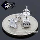Men Women Solid 925 Sterling Silver Icy Bling Cz 6mm 3d Square Stud Earring e224