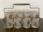 Vintage Libbey Golden Foliage Frosted 12oz Tumbler Set Of 8 With Caddy