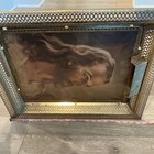 Vtg Jesus Lithograph Picture Brass Frame Warner Sallman Mcm Midcentury Modern