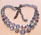 Vtg Vendome Unsigned Blue Aurora Borealis 3 Pc Parure Necklace Earrings Bracelet