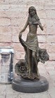 Signed Moreau Beautiful Lily Girl W  Flower Bronze Sculpture Statue Art Deco