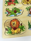 Final Sale  Wooden Safari Animal Puzzle 9 Piece Peg Knob Toddler Learning Toy