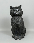 Large Antique Figural Chalkware Bank     Black Longhaired Cat     Intact
