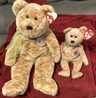 Ty Beanie Baby Bear  2 -multicolor 2000 Speckles   2001 Buddy  w tylon -nos-mwmt