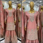 New Party Wear Look Pure Chinon Silk Kurta Palazzo With Dupatta For Women Wear