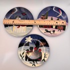 Christmas Folk Art Hand Painted Style Decorative Plates Snowman Village Set 3