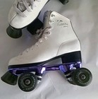 Retro White Quad Roller Skates W  Purple Plate   Green Wheels     Old School Vibes