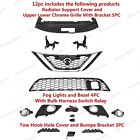 12pc For Sentra 2016-19 Bumper Upper Chrome Grille Bracket Lower Mesh Fog Lights