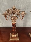 Set Of 2 Ornate Gold Tone And Wood Candelabras Candle Holder  70s Vintage 