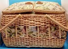 Vintage Wicker Sewing Basket Lot     Floral Tapestry Full Of Supplies 