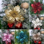 5 10pcs Christmas Poinsettia Glitter Flower Hanging Xmas Party Tree Decoration
