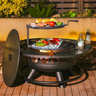 36 Inch Fire Pit With 2 Grills  Outdoor Wood Burning Firepit With Lid Metal Roun