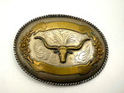 Longhorn Metal Belt Buckle Silver Plate And Brass Engraved