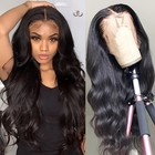 Long Black Glueless Lace Front Wigs Body Wave Natural As Human Hair Pre Plucked