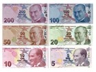Turkey 200  100  50  20  10  5 Lira Banknote 6 Pcs Set 2009  2020  Nd  Unc New
