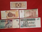 Mixed Lot 5 Different World Paper Money Banknotes  Unc Free Shipping 